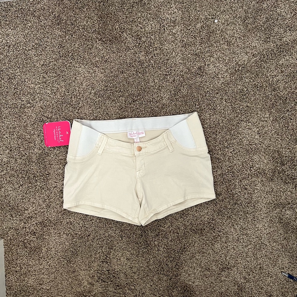 Maternity Midi Shorts with Side Panels-Cream